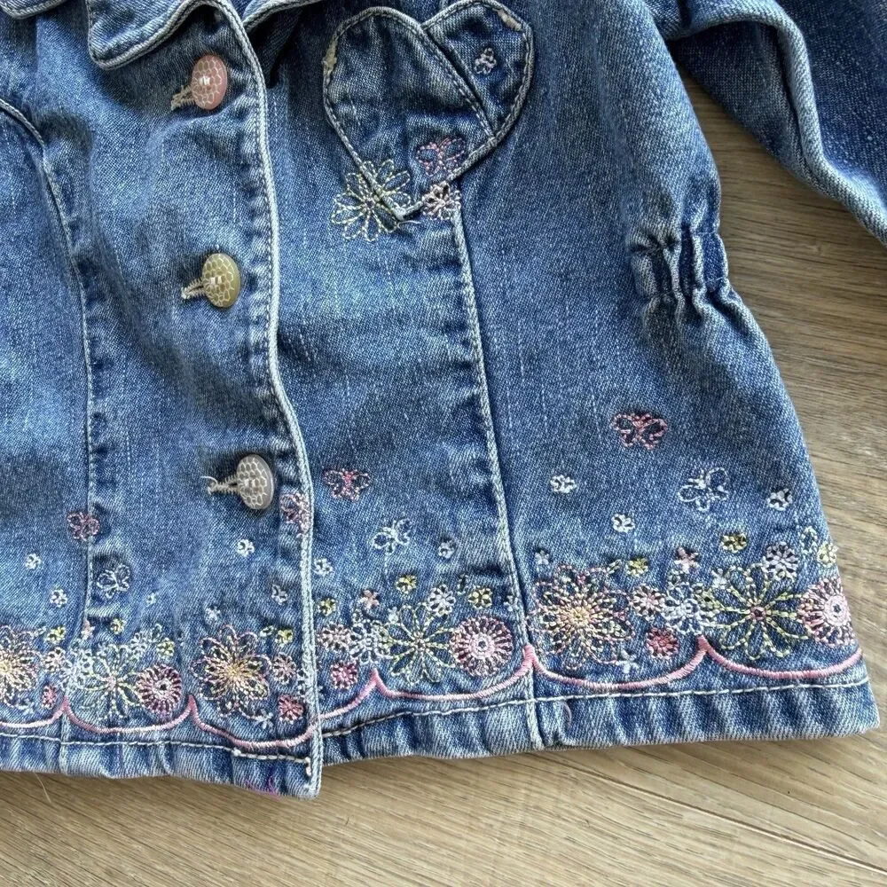 Faded Glory Baby Girls 12 Months Embroidered Blue Jean Jacket Denim Vintage Y2K